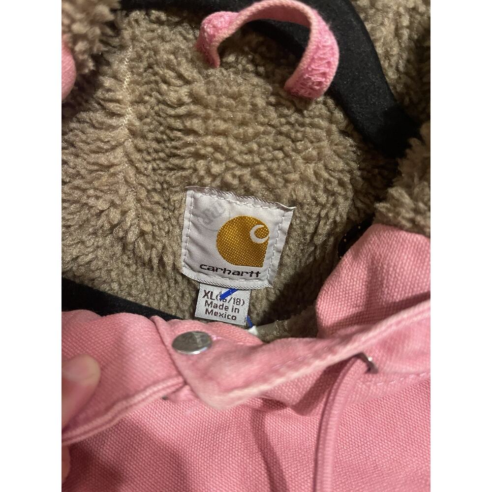 VTG Carhartt Pink Hooded Sherpa Lined Jacket XL - Picture 5 of 7